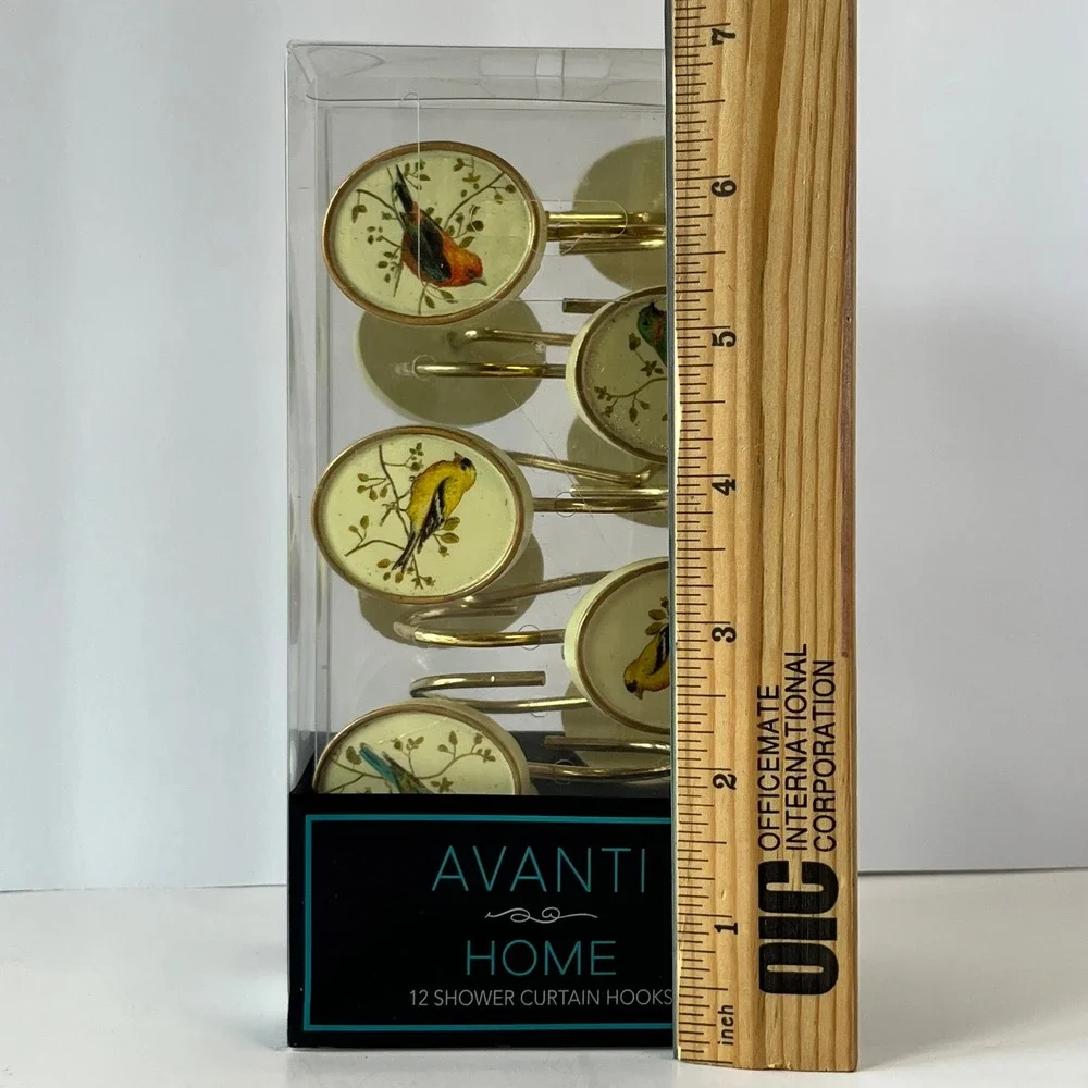 Avanti Gilded Birds Shower Curtain Hooks 12pc Set Ivory Gold Chad Barrett 11984G